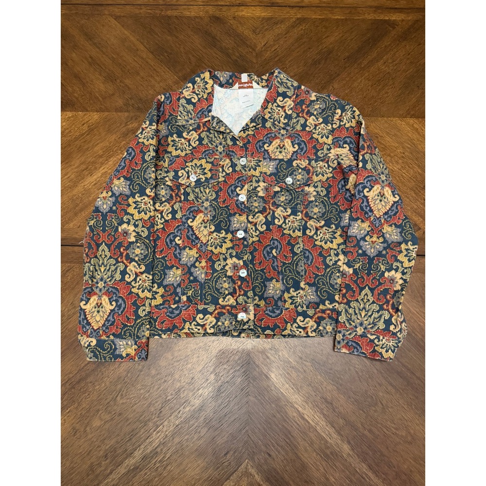Norm Thompson Tapestry Jacket Small Damask Floral Cotton Button Up Made in USA